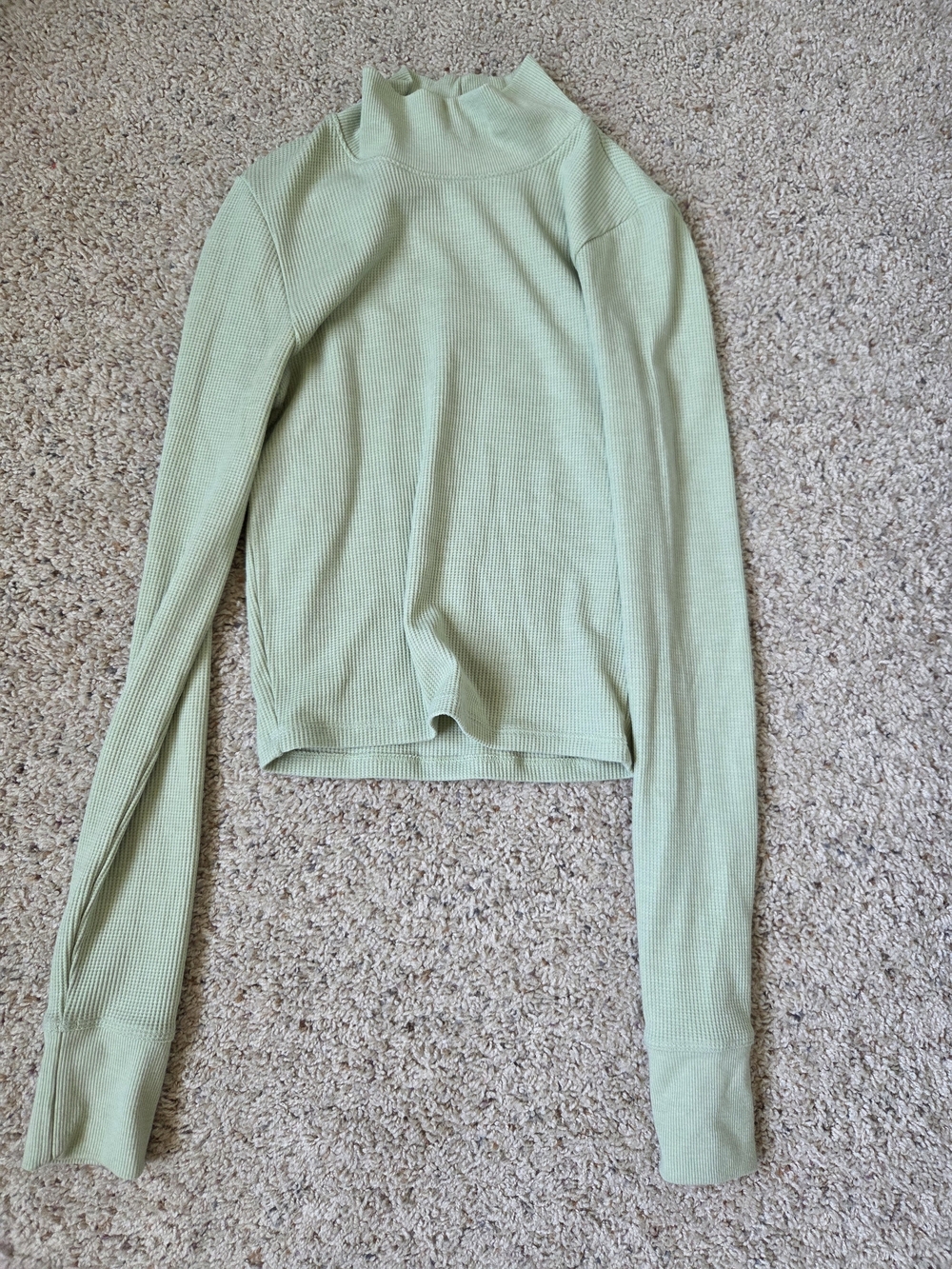 American Eagle Outfitters Light Sage Ribbed Mock Neck Long Sleeve Top